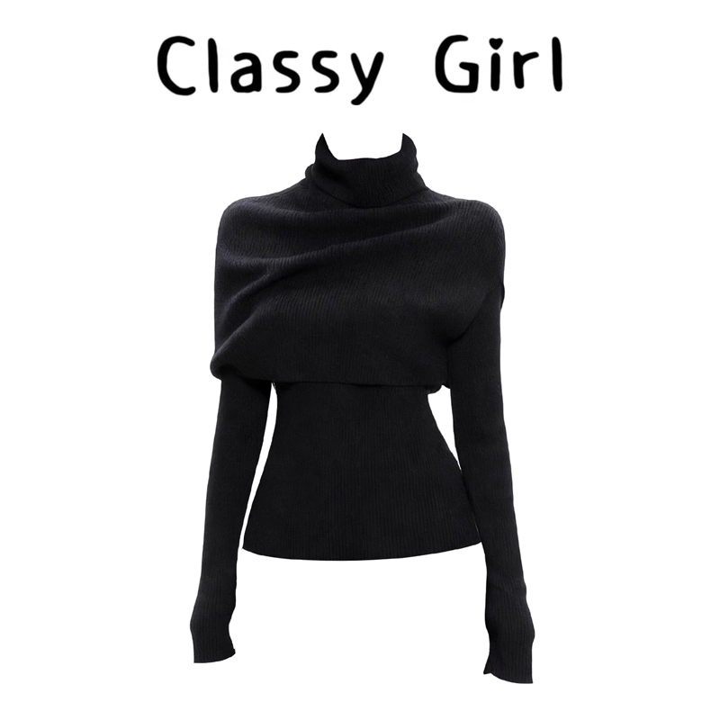 秋冬法式高领修身显瘦针织衫毛衣