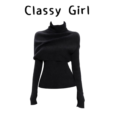 秋冬法式高领修身显瘦针织衫毛衣