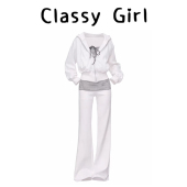 三件套装 2026超火欧货白色休闲运动套装 女春减龄洋派卫衣微喇叭裤