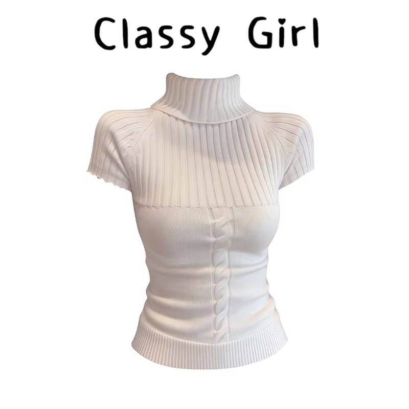 韩系设计感扭花高领短袖毛衣女秋冬修身遮肉气质显瘦内搭打底上衣,女装/女士精品,大码内搭,淘宝优惠券,粉丝福利购,淘宝优惠卷