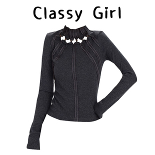 设计感修身 美式 新款 t恤女秋季 绝美好看上衣独特 复古辣妹镂空长袖