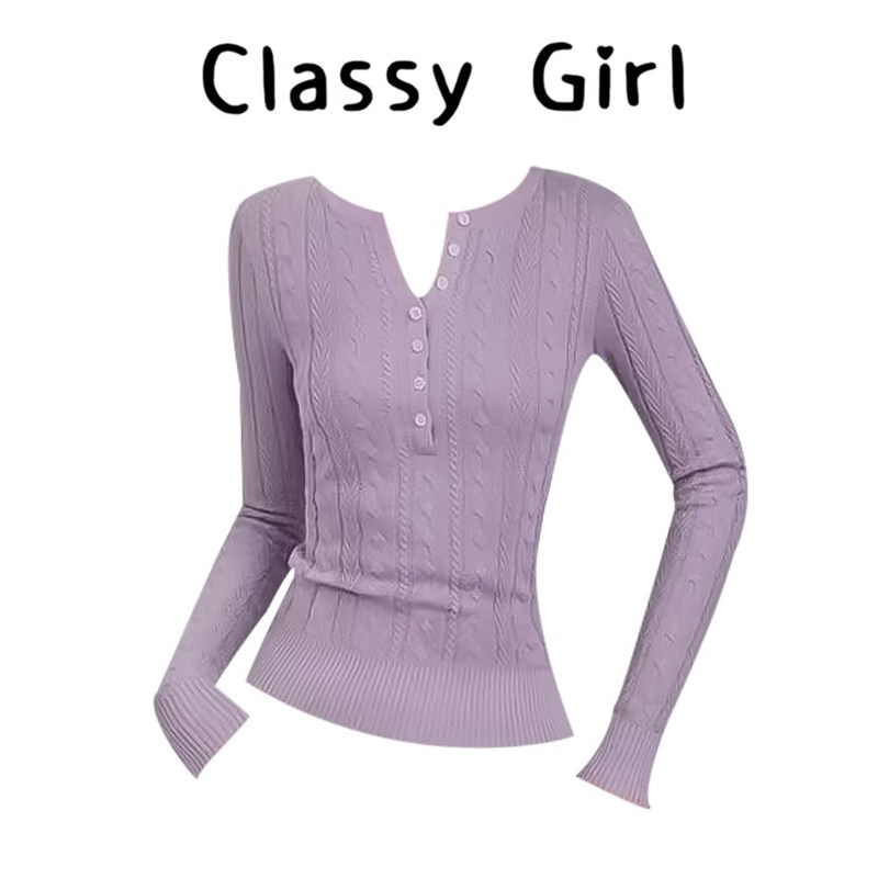 紫色v领正肩长袖毛衣针织衫女秋冬季修身短款内搭打底亨利衫上衣,女装/女士精品,大码内搭,淘宝优惠券,粉丝福利购,淘宝优惠卷