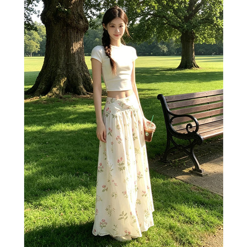 夏法式碎花半身裙气质上衣套装