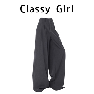 高腰宽松垂感西裤 女秋季 阔腿裤 版 子 灰色褶皱西装 型超好 裤