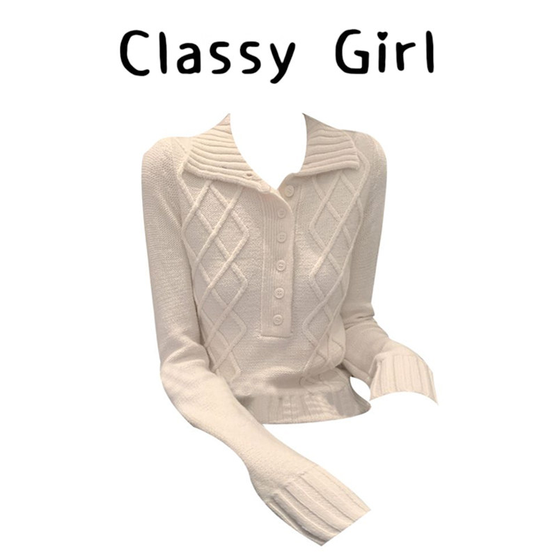 秋冬设计感复古气质修身针织毛衣