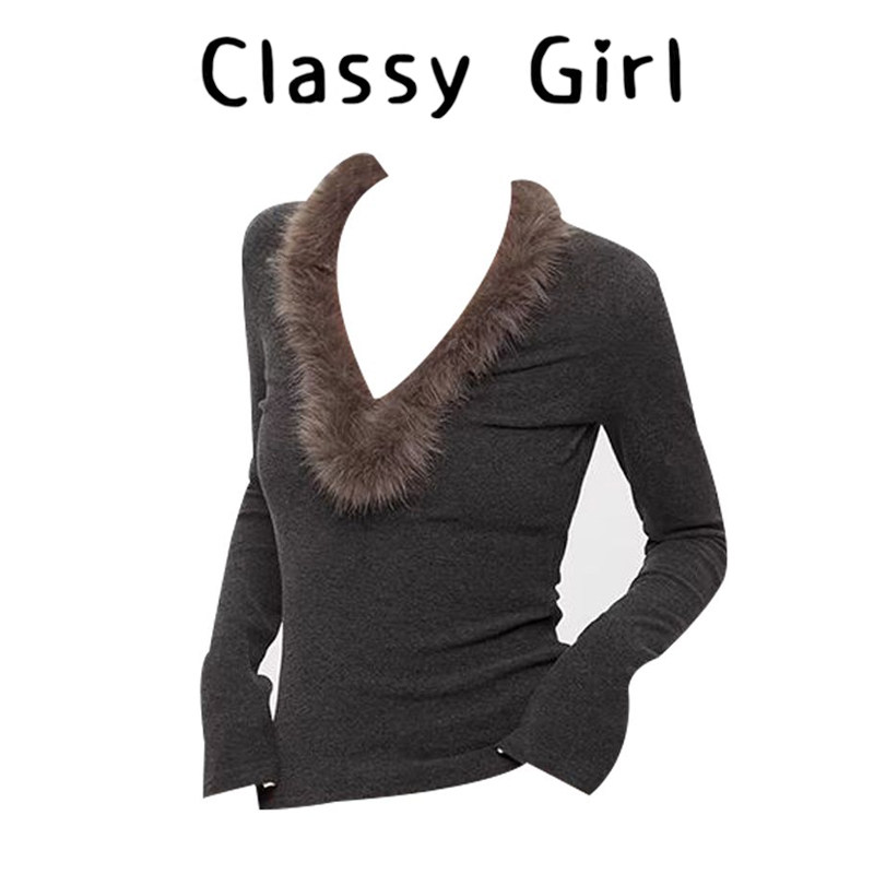 2026秋冬季高级长袖上衣美式毛毛V领修身气质内搭打底衫T恤女早春,女装/女士精品,大码内搭,淘宝优惠券,粉丝福利购,淘宝优惠卷