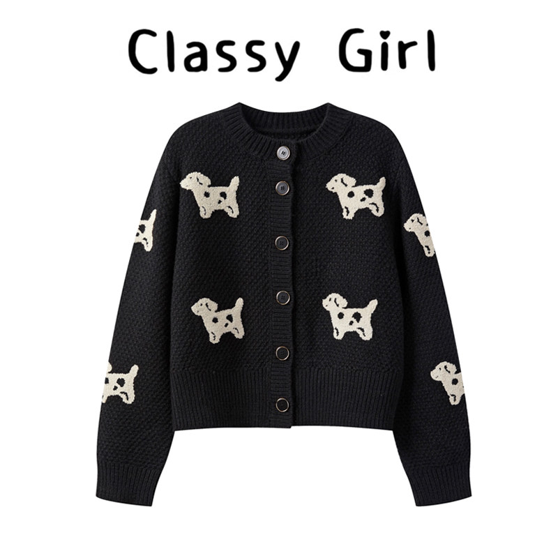 秋冬慵懒风加厚印花针织开衫毛衣