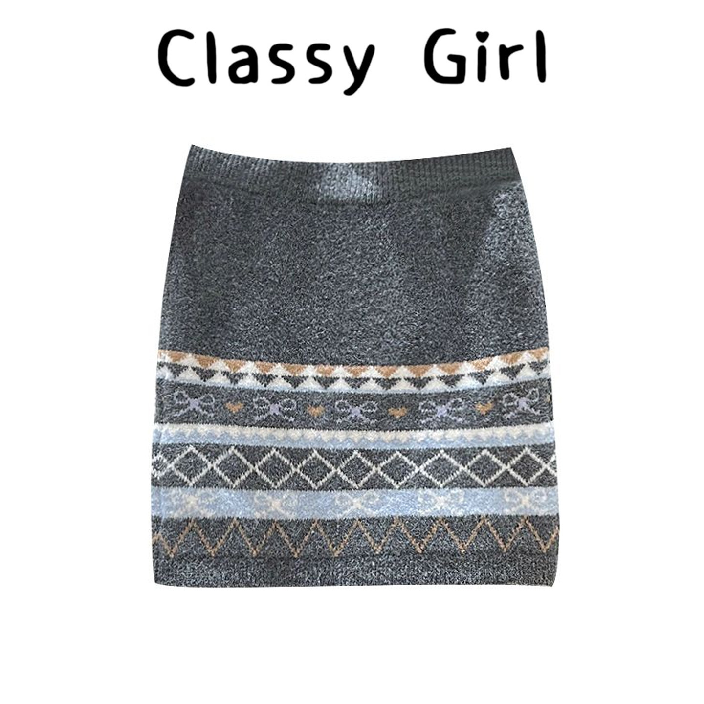 费尔岛灰色慵懒风刺绣半身裙女秋冬季加厚小个子修身显瘦包臀裙子,女装/女士精品,大码半身裙,淘宝优惠券,粉丝福利购,淘宝优惠卷