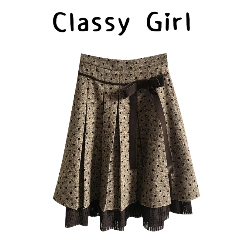 秋冬百搭显瘦波点古早叠穿半身裙