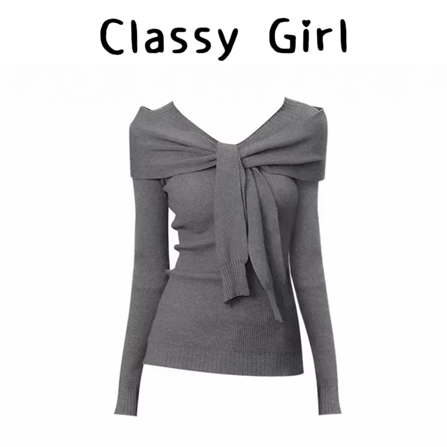2025新款韩系高级灰色v领针织衫长袖t恤女冬季修身内搭打底上衣,女装/女士精品,大码内搭,淘宝优惠券,粉丝福利购,淘宝优惠卷