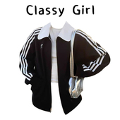 girl 韩系立领黑色开衫 卫衣外套女春季 Classy 新款 拉链上衣夹克潮