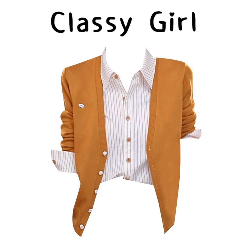 秋冬假两件条纹拼接针织开衫上衣