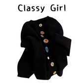 黑白撞色条纹宽松软糯开衫 针织毛衣女2025秋冬季 氛围感慵懒风上衣