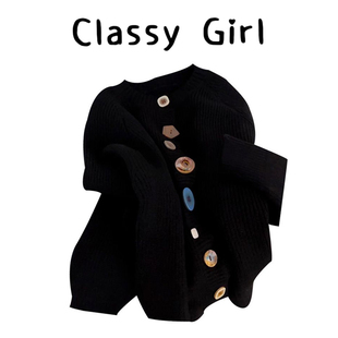 黑白撞色条纹宽松软糯开衫 氛围感慵懒风上衣 针织毛衣女2025秋冬季