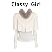 白色午后 Classy girl 干金风温柔斗篷毛衣两件套女秋冬上衣