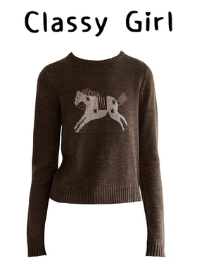 Classy girl 圆领小马提花羊毛毛衣女冬季新款慵懒针织套头上衣