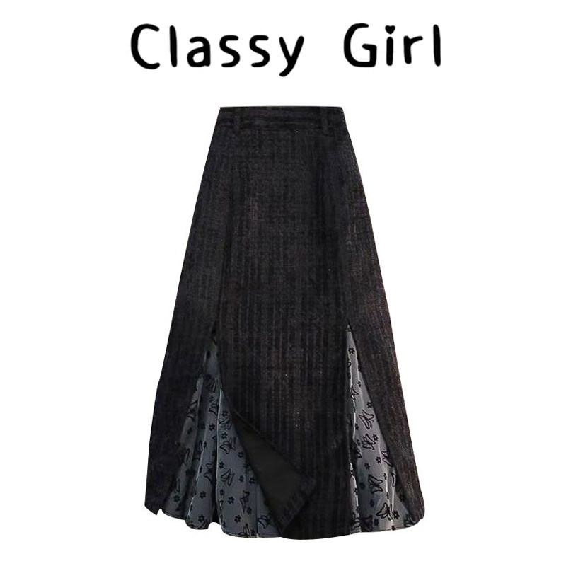 黑色直筒开叉半身裙女秋冬2025新款拼接高腰a字气质显瘦中长裙子,女装/女士精品,大码半身裙,淘宝优惠券,粉丝福利购,淘宝优惠卷