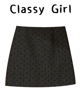灰色波点半身裙女早秋冬季miu系半裙格雷系穿搭a字包臀短裙子毛呢