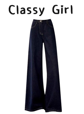Classy girl 美式高街水洗牛仔阔腿裤女秋高腰宽松直筒裤拖地裤子