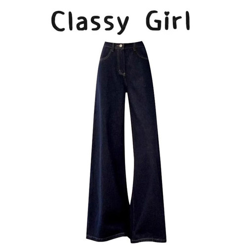 美式高街水洗牛仔阔腿裤女秋