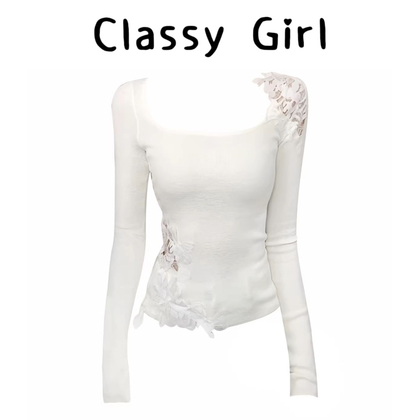 纯欲风蕾丝拼接方领长袖T恤女秋冬气质时尚显瘦设计感内搭短上衣,女装/女士精品,大码内搭,淘宝优惠券,粉丝福利购,淘宝优惠卷