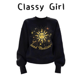 Classy 图腾印花加绒卫衣 复古百搭松弛慵懒圆领短款 girl 太阳神