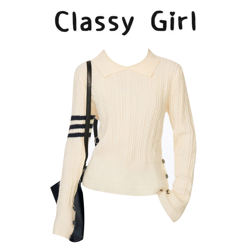 早秋韩系学院风翻领针织衫上衣