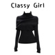 girl 黑色高领披肩长袖 毛衣打底衫 Classy 女秋冬新款 显瘦针织上衣