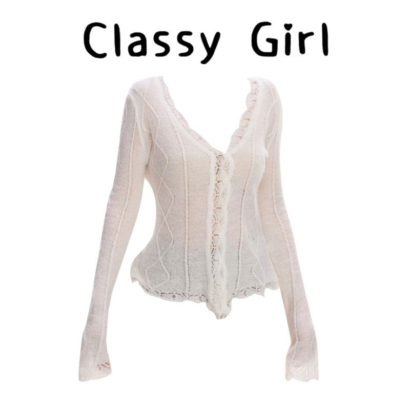 秋冬韩系修身镂空针织开衫上衣