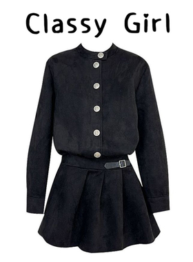 Classy girl 麂皮绒黑色连衣裙秋冬季穿搭千金感巨好看收腰短裙
