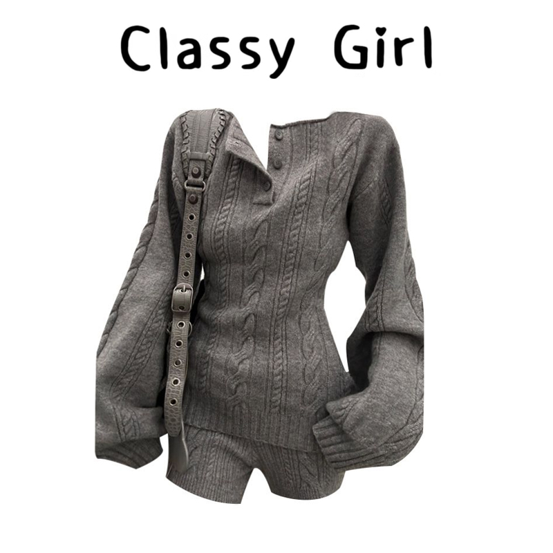 秋冬麻花毛衣修身显瘦亨利领套装