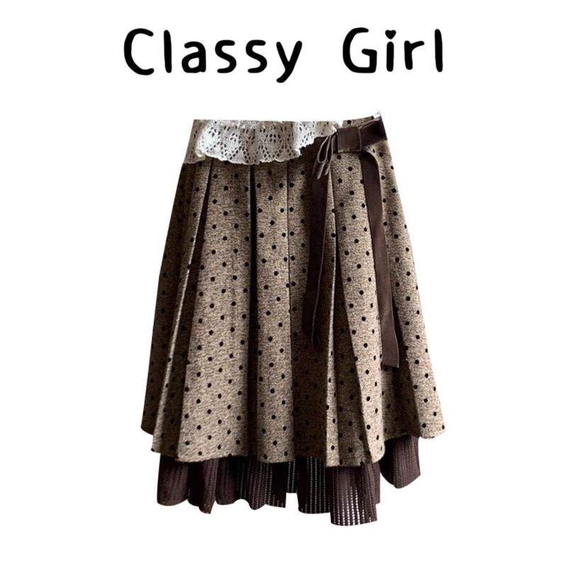 秋冬百搭显瘦波点古早叠穿半身裙