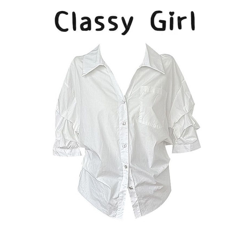 早秋轻熟韩系泡泡袖收腰衬衫上衣