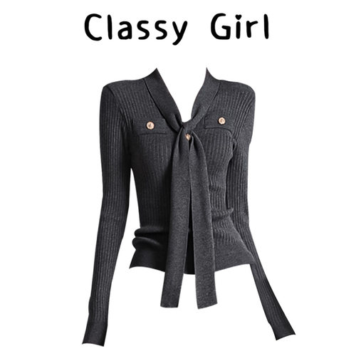 小香风收腰内搭打底灰色毛衣