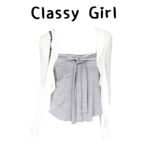 【柔媚动人】韩里韩气两件套女春季荷叶边长袖开衫内搭抹胸上衣潮