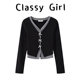 短款 Classy 针织上衣 T恤女秋季 新款 girl 假两件黑色撞色拼接长袖