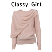 春季 Classy 上衣女装 设计感不规则披肩领针织衫 宽松羊毛毛衣 girl