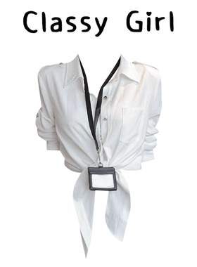 设计感气质肩袢翻领绑带白色衬衫女早秋独特超好看显瘦长袖上衣潮