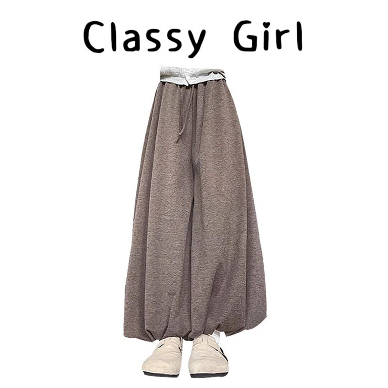 秋冬显瘦小个子保暖加绒阔腿棉裤