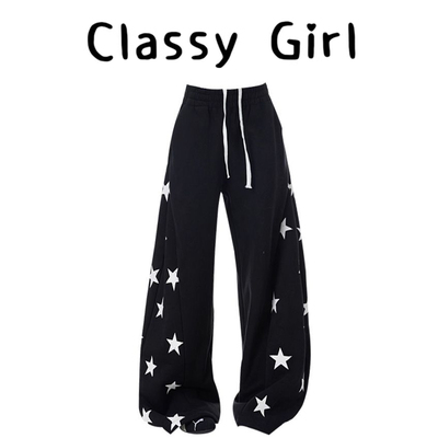 美式复古撞色星星弯刀卫裤