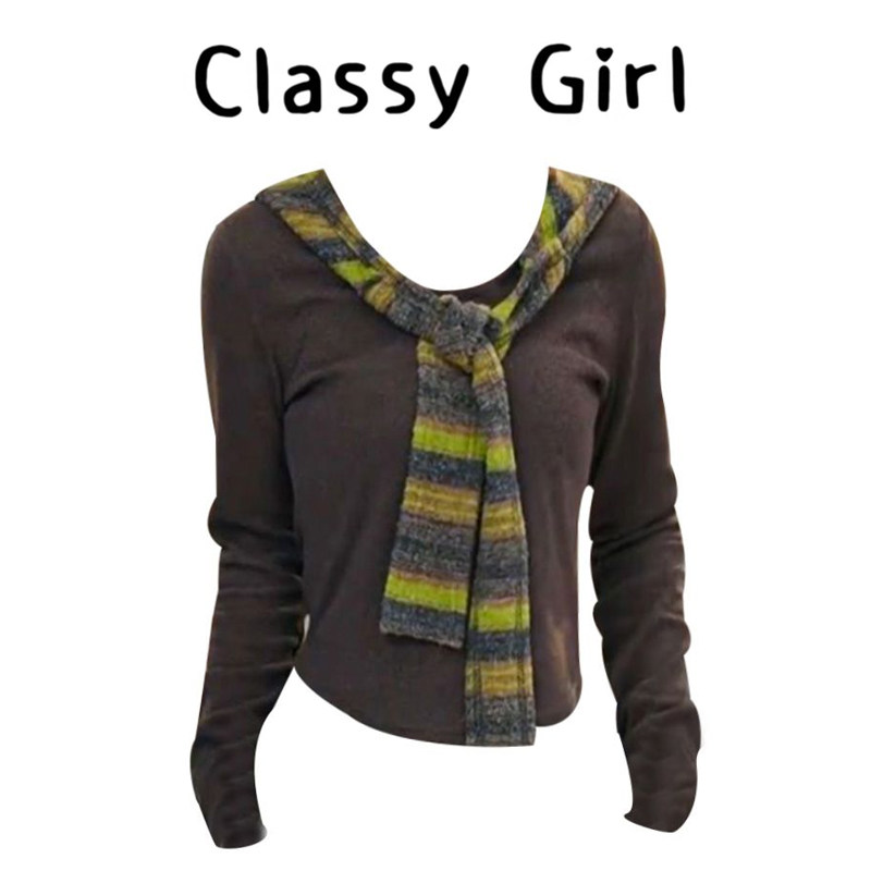 秋冬撞色时尚显瘦气质针织衫上衣