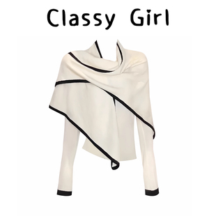 三角披肩设计感长袖 女独特漂亮早秋上衣轻熟简约风 针织衫