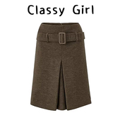 te调橄榄绿 私服skirt 重磅老钱感设计感立裁羊毛A字腰带半身裙