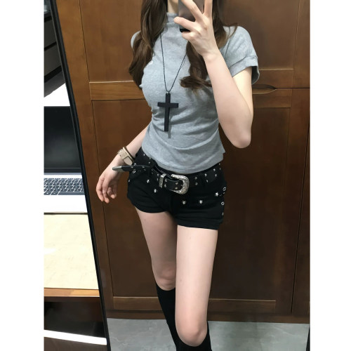 夏季千禧风低腰修身复古百搭热裤
