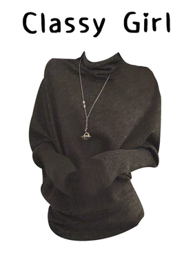 Classy girl 【 涩谷辣妹】不规则设计感蝙蝠袖针织套头长袖上衣