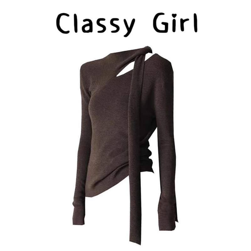 韩系纯欲风飘带围巾领针织衫女秋季设计感修身显瘦内搭打底衫上衣,女装/女士精品,大码内搭,淘宝优惠券,粉丝福利购,淘宝优惠卷