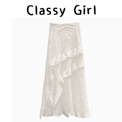 白色不规则高腰显瘦A字型蛋糕裙