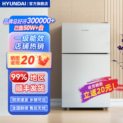现代HYUNDAI小冰箱家用小型双开门租房宿舍节能省电一级能效冰箱