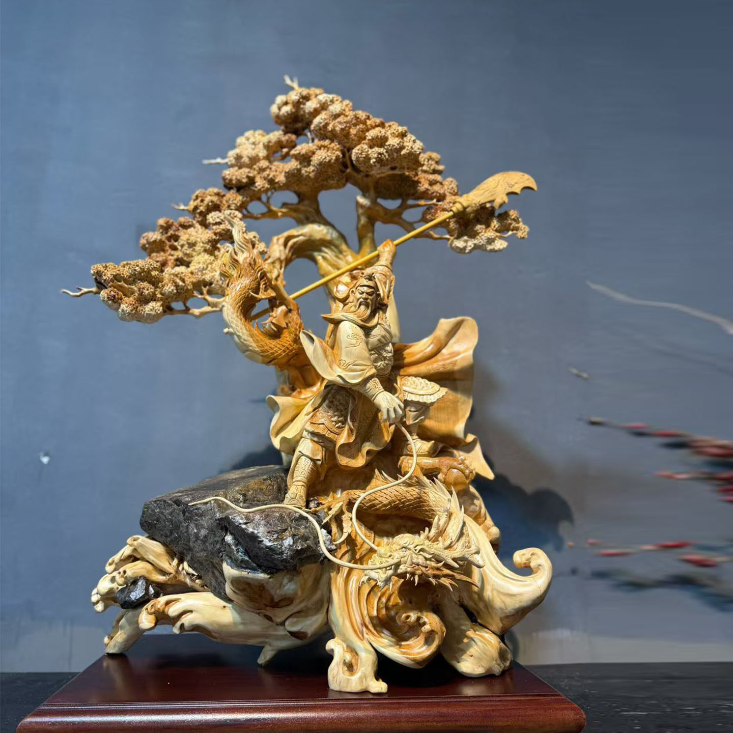 大型崖柏木雕关公武财神根雕摆件实木雕刻人物佛像家居装饰工艺品