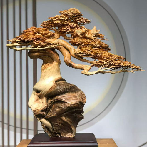 崖柏陈化料发财树迎客松根雕